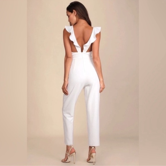 Lulu's White Plunging V Neck Flutter Sleeve Jumpsuit - Picture 3 of 10